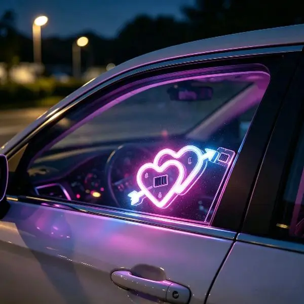Solar Dual Heart Neon Window Light, 15-Mode RGB Color-Changing Decor with Suction Cup, Wireless Eco-Friendly Car Interior Atmosphere Lamp for Windshield and Glass Decoration