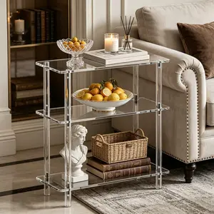 1pcs Luxury Transparent Acrylic Multi-Layer Shelf, Modern Living Room Sofa Side Table, Minimalist Storage Display Rack, Narrow Edge Decorative End Table