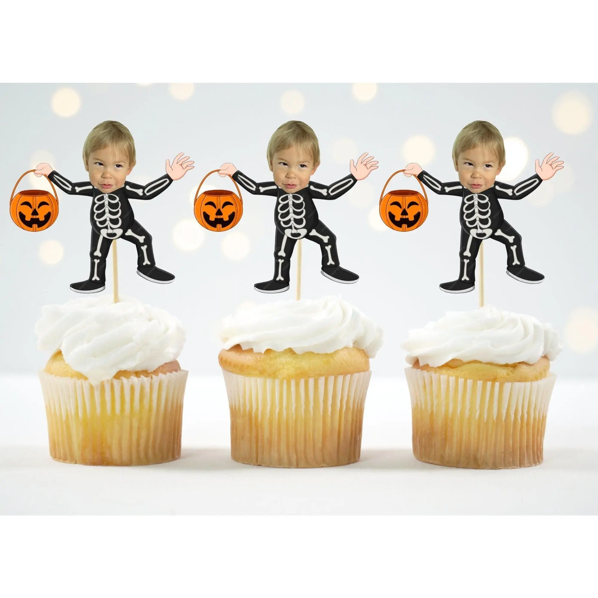 Custom Skeleton Face Cupcake Toppers – Halloween Party Decor