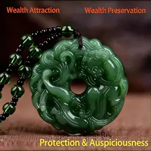 Green Jade Hand-Carved Pixiu Dragon Pendant Necklace Unisex Lucky Jewelry Wealth Attraction Protection Auspicious Amulet Perfect Gift