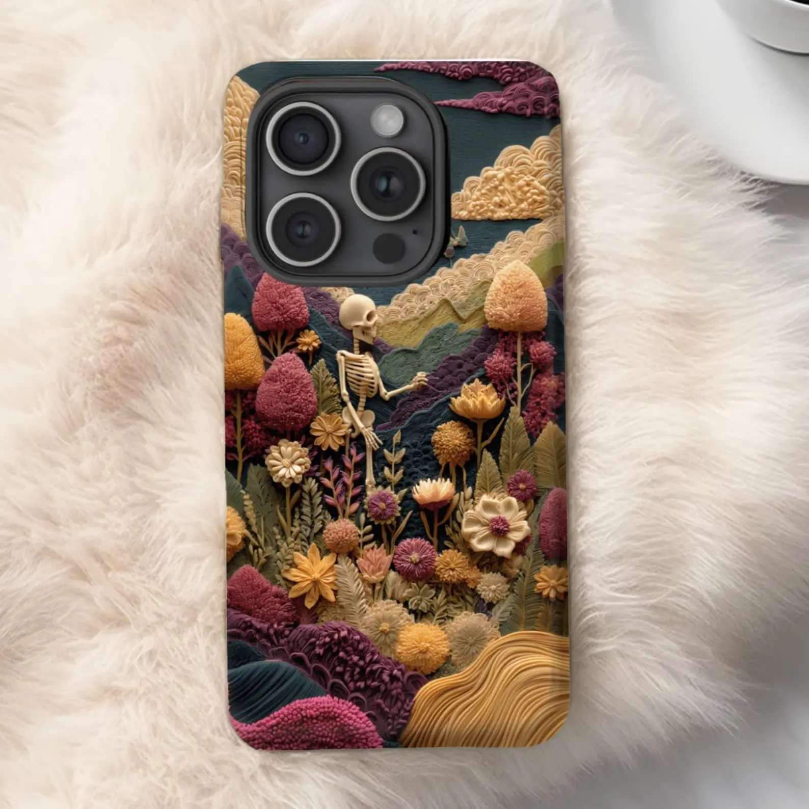 Dark Cottagecore Phone Case Skeleton Wildflower Botanical Protective Cover