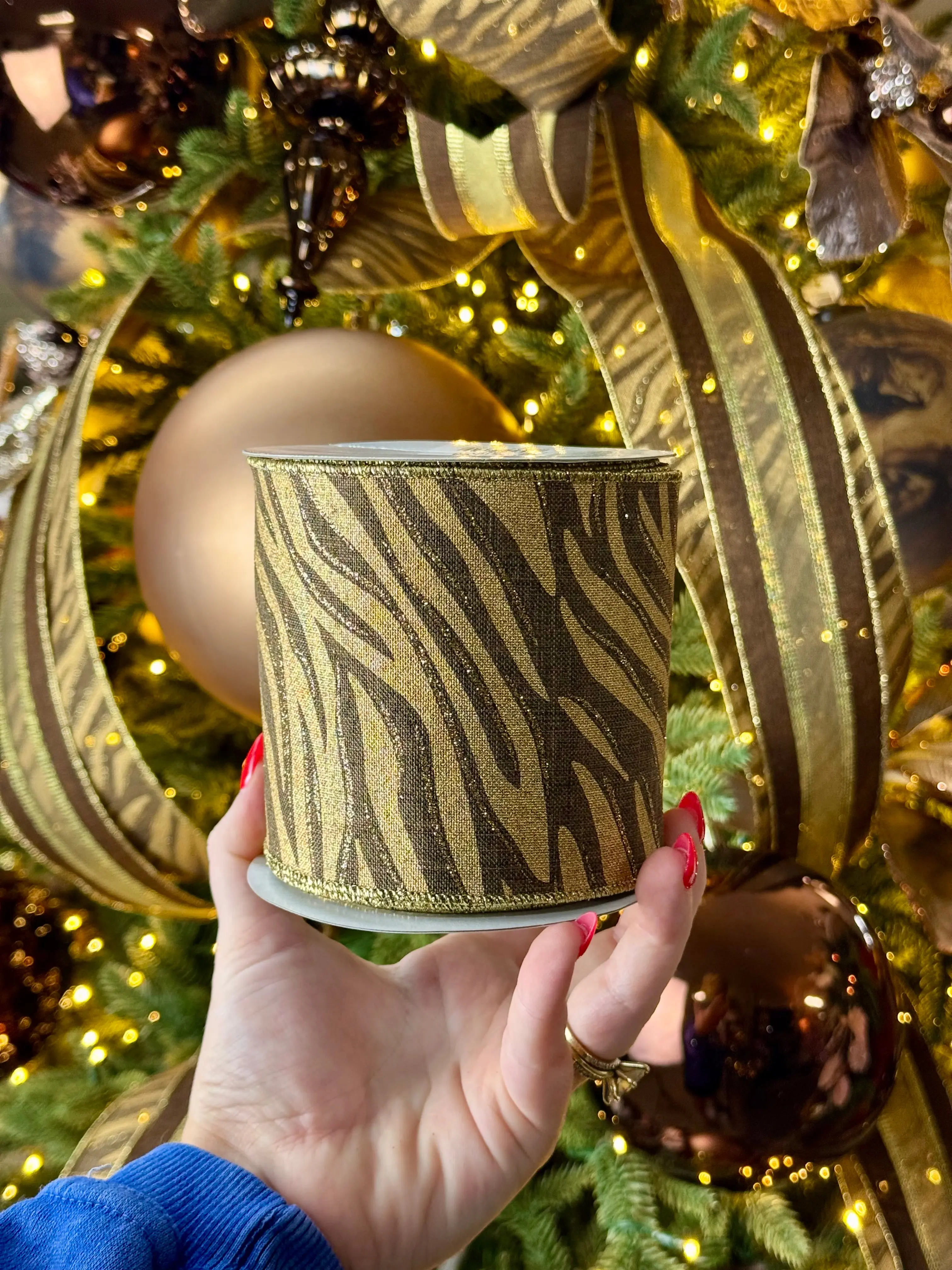 4 Inch By 10 Yard Brown And Gold Zebra Print Ribbon