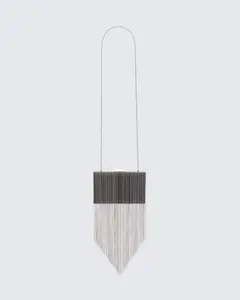Acadia Black Gunmetal Chainmail Fringe Clutch