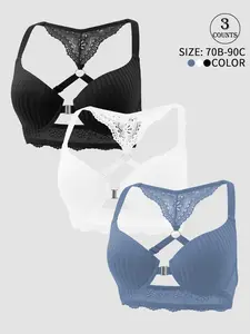 3-Piece Women's Underwear Set Multi-colour minimalist bras in skin-friendly fabric Essential everyday wear with sensual support Refined design for casual styling Soft lace material