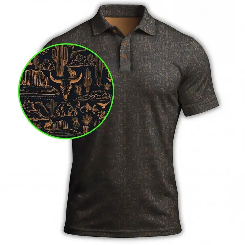 " Black and Copper Desert Golf Polo, Stylish Performance Shirt Designed For Daily Play Sessions Comfortably"