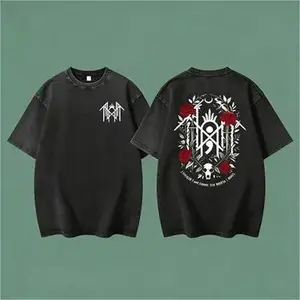 Sleep Token Washed Cotton T-Shirt, Double Sided Rose Skull Graphic Tee, Rock Band Casual Shirt for Men Women, Sleep Token Fans