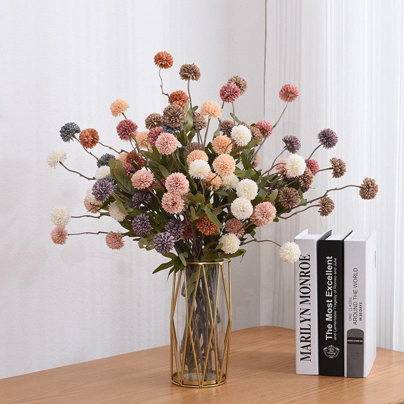 8 Stems Faux Dandelion Flowers African Pom Pom Chrysanthemum Artificial Flowers Wedding Holiday Birthday Party Decoration Living Room Bedroom Study Garden Decor