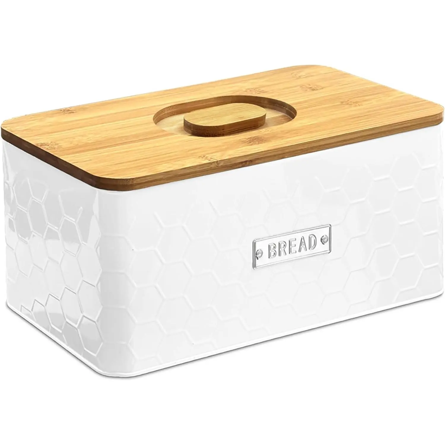 Bread Box for Countertop - Large White Metal Bread Bin with   Board Lid, Farmhouse Bread Storage Container for Homemade Bread, Baked Goods & Kitchen Counter Organization