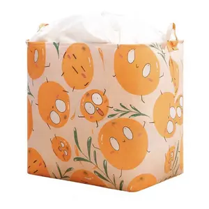Round Cotton Linen Laundry Basket Orange 19.69x15.75x19.69 inches Foldable Fabric Storage Basket for Dirty Clothes Toys Sundries Eco-Friendly Durable Multi-Purpose Home Organization