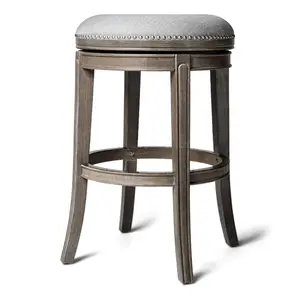Maven Lane Alexander Round Backless Swivel Bar Stool, Reclaimed Oak, Bar Height