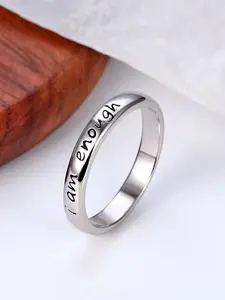 Unisex 925 Sterling Silver Ring with Engraved Message, Simple Design Wide Band Jewelry for Vacation Party, Unique Encouraging Words Gift
