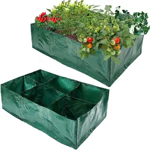 2-Pack Textile Raised Garden Bed Seed Sower, 35 Gallon with 6 Grids and Drain Holes, Vegetable Planter Bag, Outdoor Flower Pot