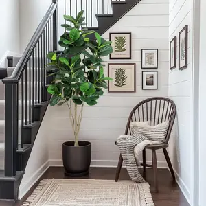 Lifelike Fiddle Leaf Fig Artificial Tree – Multi-Stem Faux Ficus Lyrata with Natural Wood Trunk in Pot – Decorative Greenery for Indoor & Outdoor Home, Office, Living Room, or Bathroom – Size: 6ft