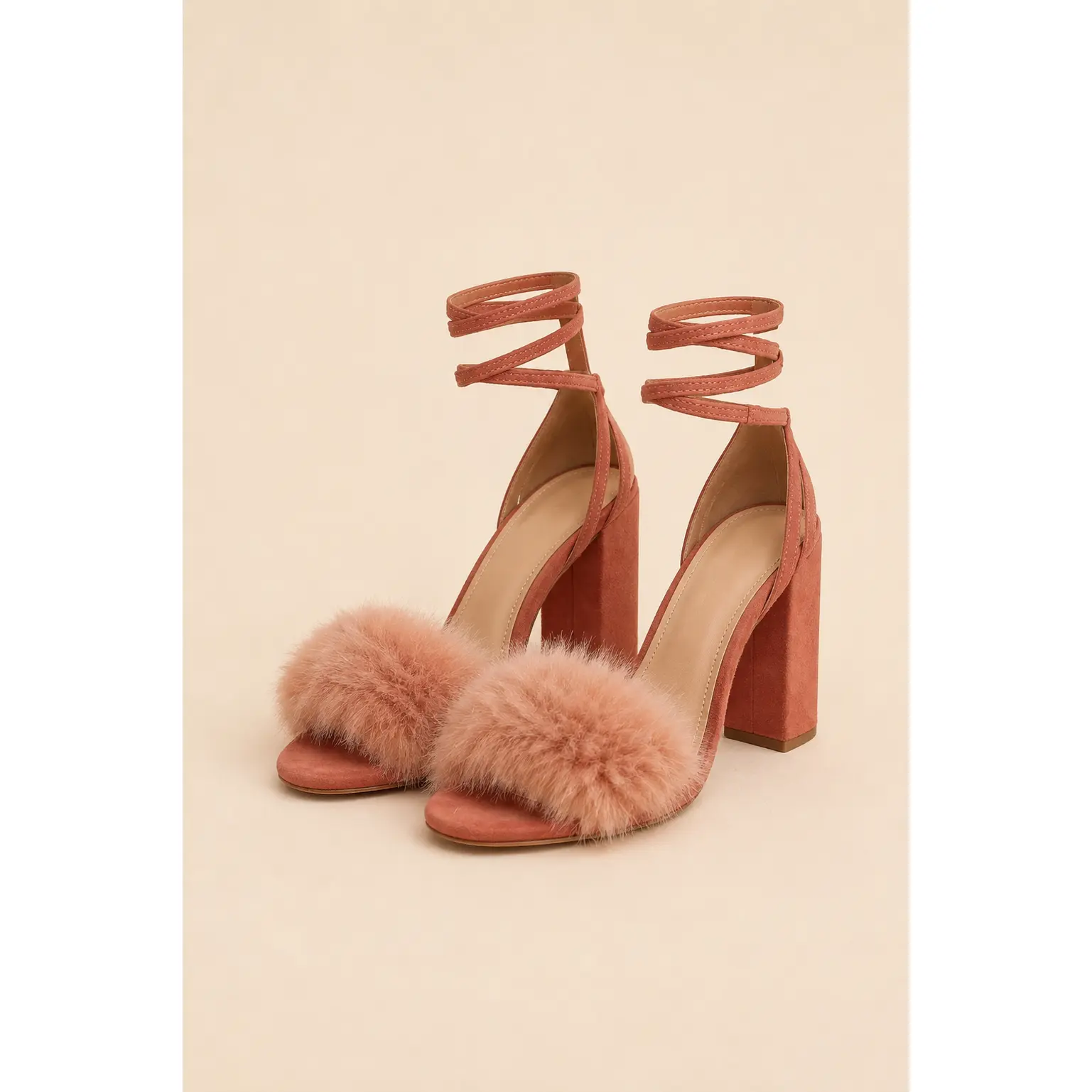 Loeffler Randall Nicolette Faux Fur-trim Suede Block-heel Sandals in Dusty Rose