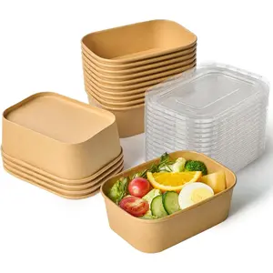 Customizable Paper Bowls for Takeout & Food Packaging, Thickened Rectangular Disposable Boxes for Fast Food, Eco-Friendly Custom Solutions, Clamshell Takeout Tray