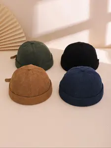 Japanese Retro Plain Corduroy Beanie Hat, Autumn Winter Street Style Hip Hop Skull Cap, Simple Design Unisex Fashion Accessory