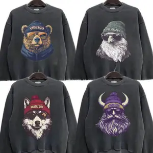 Gildan Dark Heather New Retro Style Varsity All Team Football Crewneck Sweatshirt, Spirit Animal Football Graphic Sweatshirts, Game Day City Football Casual Home Town Pullover, City Animal Sports Long Sleeve Menswear Graphic