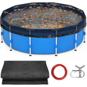 18 FT Pool Leaf Net Cover for Above Ground Pools, Ultra-Fine 0.15'' Mesh Cover with Winch & Cable, Prevents Leaves and Debris from Entering Pool