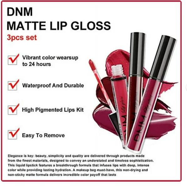 evpct 3Pcs Dark Red Purple Matte 24-hour Liquid Lipstick Sets,DNM Matte Lipstick Lip Stain Long Lasting 24 Smudge Waterproof Lip Gloss Gift Set Matt Lipsticks Set Matt Liquid Women Makeup Lipstick 06 Moisturizing Beeswax
