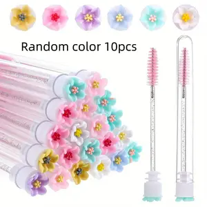 10pcs Makeup Cosmetic Mascara Wand Set with Floral Flower Design, Replacement Spoolie Brushes, Eyelash Extension Applicators, Polyester Bristles, ABS Plastic Handle, Unscented, Oval Brush Shape for Normal Skin