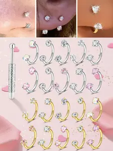 Unisex Stainless Steel Cz Nose Ring, Fashionable Body Jewelry, Nose Piercing Jewelry, 18 Gauge Party Accessory, Versatile Elegant Gift for All Seasons