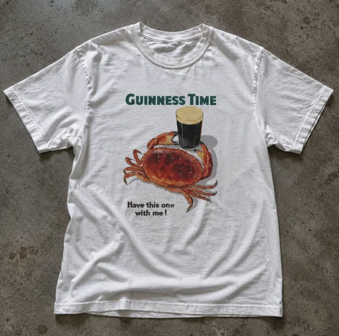 Women's Guinness Time Crab Graphic Cotton T-Shirt, 2000's Style Casual Unisex Top, Ideal Gift for Men and Women