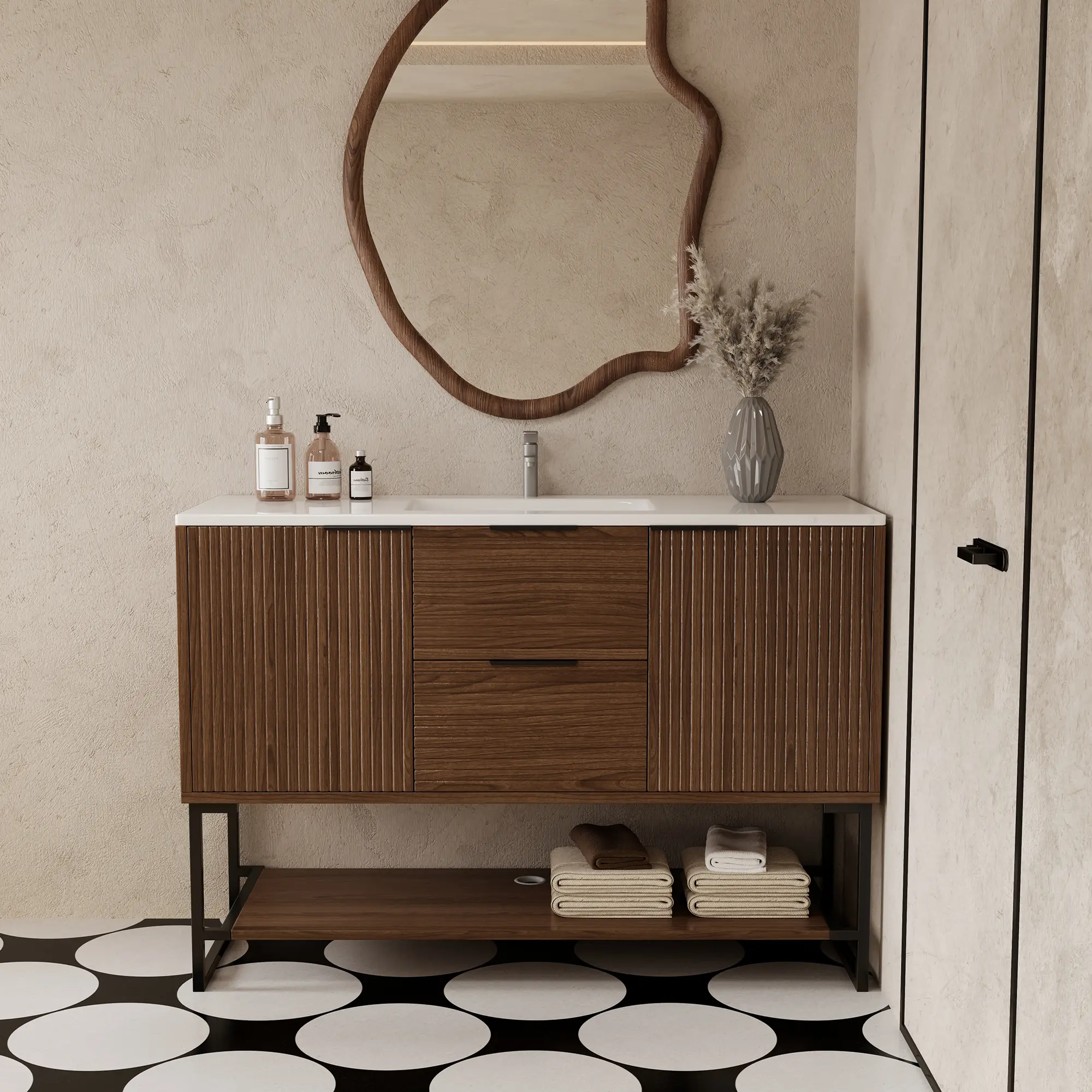 47.2'' Single Bathroom Vanity with Ceramic Top Storage Cabinets