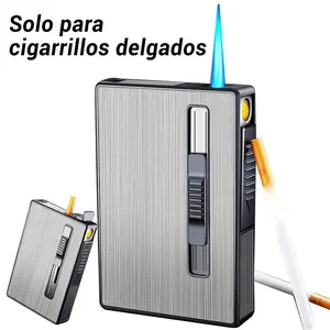 Suitable for slim stick  Outdoor Portable Windproof Lighter Apto para cigarrillos delgados Case USB Charging Lighter Box for Livingroom Bedroom Office Outdoor(Without Butane Gas)