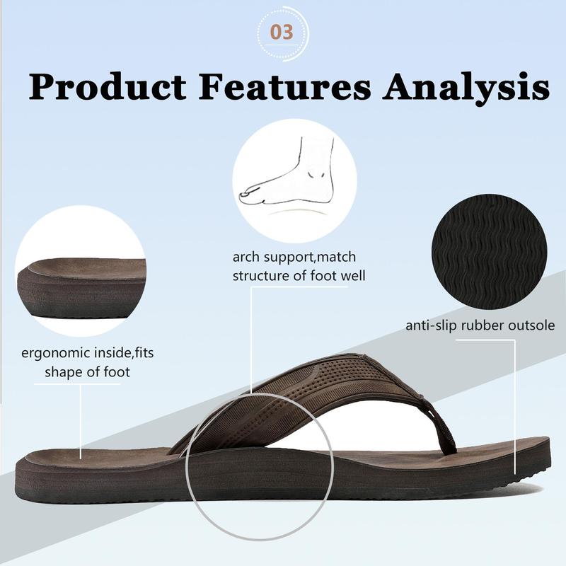 ARRIGOBELLO Men's leather flip flops stylish and comfortable non-slip design slippers suitable for daily outdoor and beach wear arch support Sandal Boy Footwear Soft Summer Brown Usat0906-4 Shoe Walking Shoes