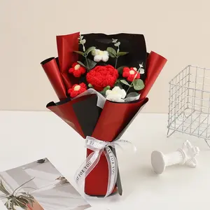 Handmade Knitted Flower Bouquet, Yarn Flower Gift for Bride, Valentine's Day Crochet Flower, Birthday and Festival Present, Artificial Flowers, Decorative, Wedding, Artificial Flower Bouquets