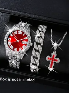 Men's Fashion Business Casual Watch Set, Includes Pendant Necklace and Bracelet, Perfect Gift for Birthday, Father's Day, Thanksgiving