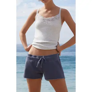 John Galt Women's Washed Navy Soft Raw Cut Sweat Shorts