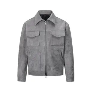 High-Quality Men's Suede Leather Jacket with Multiple Pockets