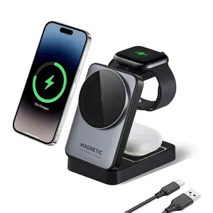 Foldable 3-In-1 Charging Station for iPhone, Travel Wireless Charger Stand with Nightlight, Multifunctional Charger, Compatible with iPhone 17-12 Series, Apple Watch, AirPods