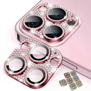 KAYKWONG'S 2-Pack Camera Lens Protectors Accessories for iPhone 13/14/15/16 Pro Max, Ultra-HD Tempered Aluminum Crystal Diamond Design, Scratch-Resistant, Easy Install, Durable Protection