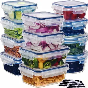 12/24/48pcs Food Storage Containers Set Kitchen Organizers Meal Prep Container Airtight, BPA-Free Reusable Snack Lunch Containers, Easy-Snap Lids, Plastic Snapware(6/12/24 Containers+6/12/24 Lids) Pantry Kitchen Organization with Labels And Marker