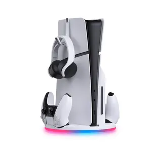 Essential Ps5/slim Accessories, RGB Light Effect Base, Game Controller Charging Station, Controller Stand, Perfect Gift for Playstation Players