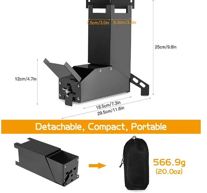 LIXADA Outdoor Collapsible Wood Burning Stainless Steel Rocket Stove Backpacking Camp Tent Stove Camping Equipment