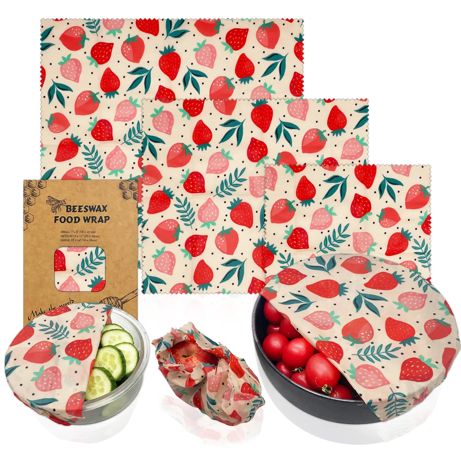 Reusable Beeswax Fresh-Keeping Cloth, 3-Pack Reusable Beeswax Wraps for Food Storage, Beeswax Paper Wax Wrap, Wax Wrap, Beeswax Lunch Wrap, Sandwich Wrap Paper