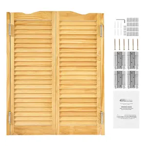 Saloon Swinging Doors, 32" x 42" Arched Top Pine Wood with Hinges, Rustic Log Cabin Style Interior Barn Door for Rooms and Open Spaces, Western Themed Entry Divider, Durable Wood Paneling, Heavy Duty Hardware