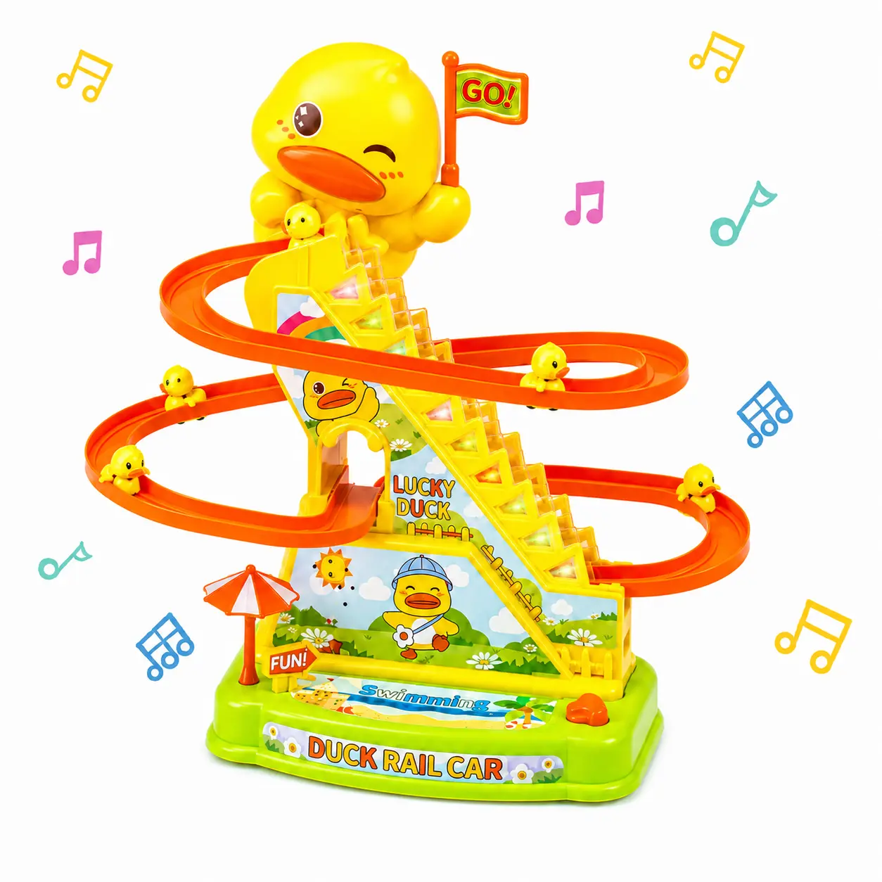 Small Ducks Climbing Toys,Electric Ducks Chasing Race Track Game Set with Ducks, Playful Roller Coaster Toy with Led Flashing Lights &Music,Interactive Duck Shaped,Electric Ducks Race Track Chasing Game Set,Christmas gift, Children's Day gift