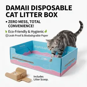 DAMAI Disposable Cat Litter Box 5-Pack Toss-and-Go Sets Eco-Friendly Hygienic Leak-Proof Biodgradable Paper Includes Litter Scoop