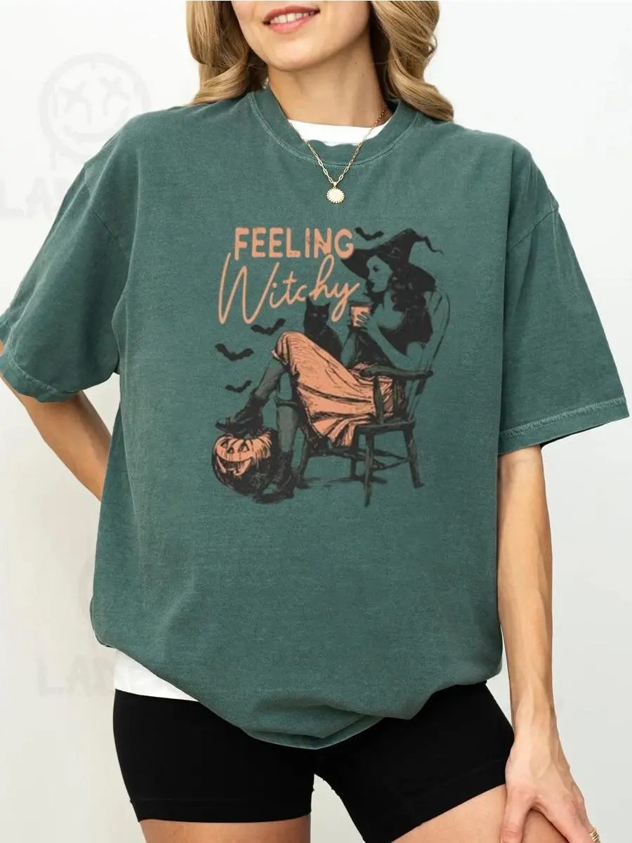Feeling Witchy Comfort Colors T-Shirt, Halloween Witch Graphic Tee, Witch Spell Shirt, Spooky Season Apparel, Cute Witch Gift for Halloween