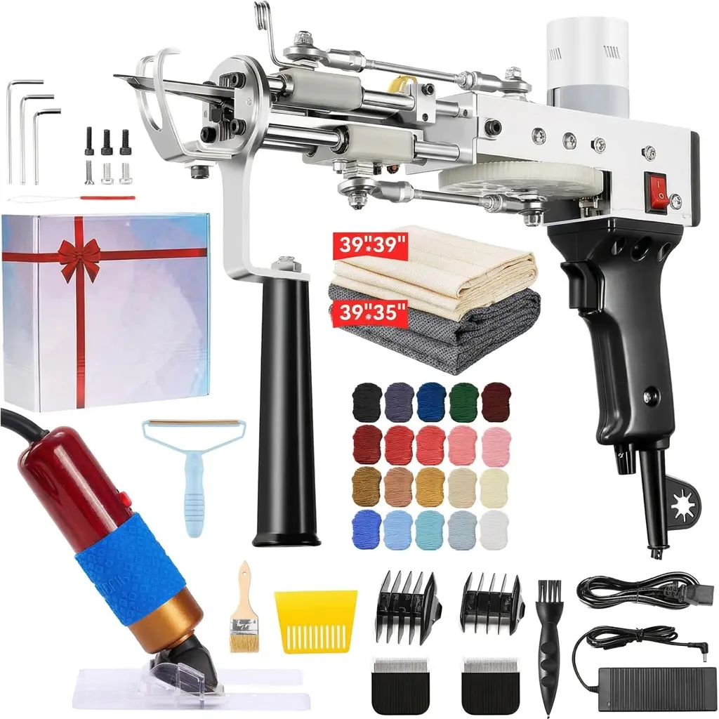 Rug Tufting Gun with Carpet Trimmer Kit，Tufting Gun Starter Kit Professional Tufting Rug Making Machine，2 in 1 Cut Pile Loop Pile Tufting Gun Kits for Beginners and Amateur