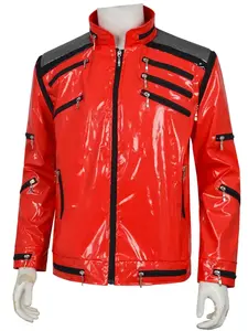 Unisex Michael Jackson Role-Play Jacket, Leather Stage Cosplay Costume, Cartoon Pattern, Loose-Fit Fashion Jersey, All Seasons