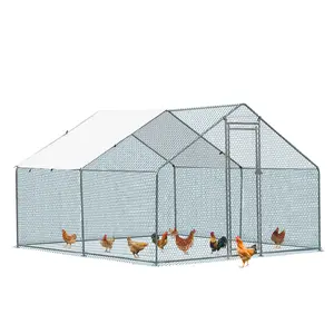 10 x 10 ft Large Metal Chicken Coop Walk-in Poultry Cage with Waterproof Cover for Chickens Rabbits Cats Dogs Outdoor Backyard Farm Garden Enclosure