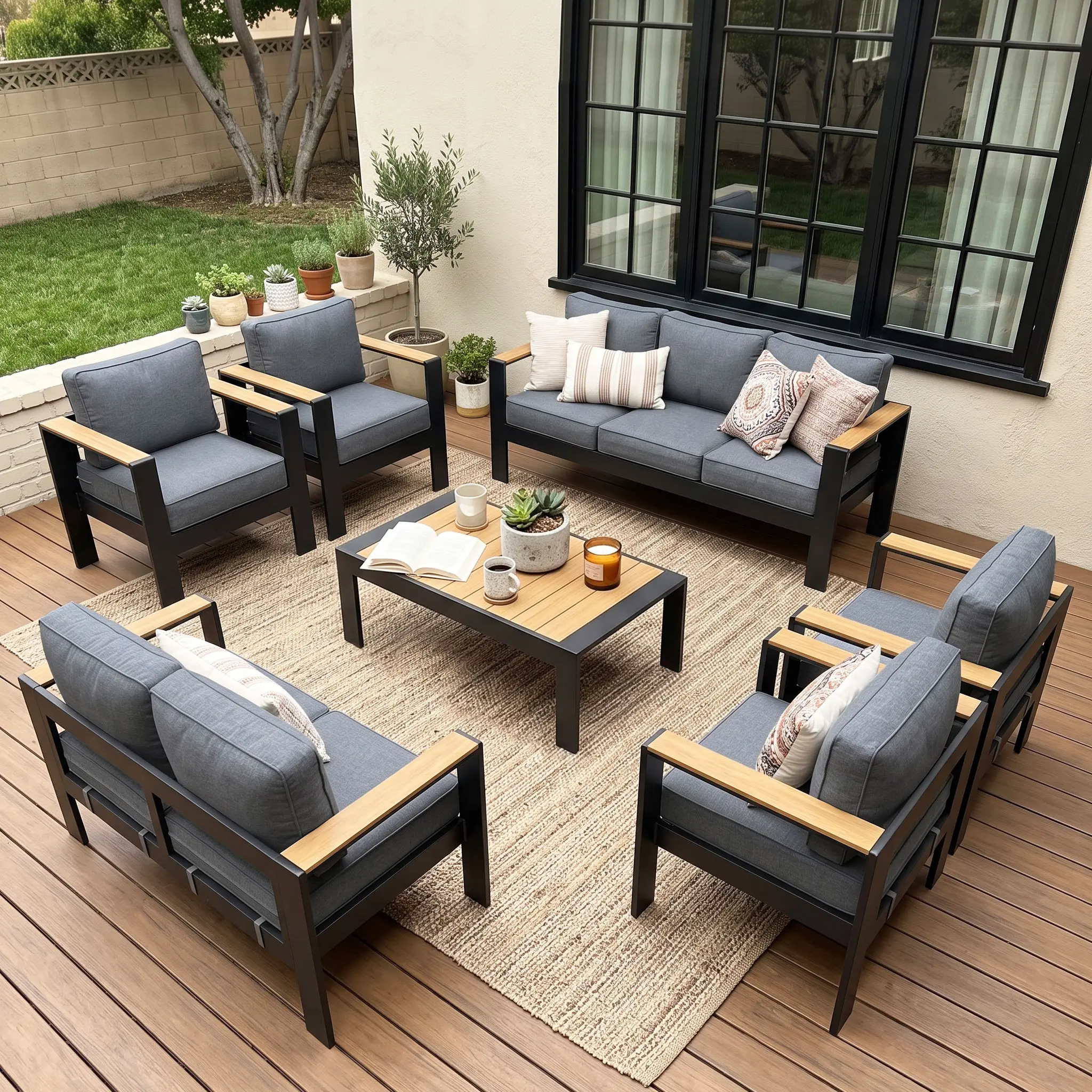 【3/4/5 Packages Shipping】LayinSun Aluminum Outdoor Furniture Set with Coffee Table, Outside Patio Deep Seating Conversation Set with Upgraded Washable Thick Cushion