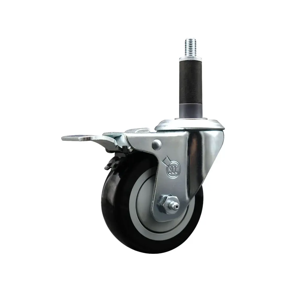 Service Caster SCC-EXTTL20S3514-PPUB-BLK-1 Heavy Duty Lockable Swivel Wheels, Polyurethane Expanding Stem Caster with 3.5 in. Black Furniture Moving Wheel, 1 in. Stem and Total Locking Brake, Lockable Wheels