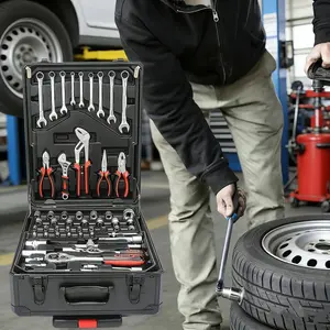 799pcs Aluminum Trolley Case Tool Set Silver, House Repair Kit Set, Household Hand Tool Set, with Tool Belt,Gift on Father's Day (Black)