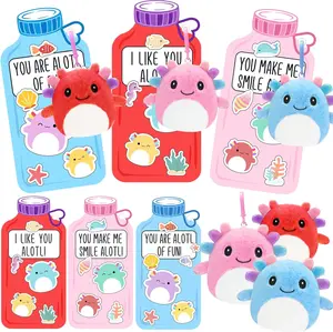 Bulk Valentine’s Day Gifts for Kids 24 Axolotl Plush Keychains with Cards Classroom Exchange Party Favors for Boys Girls Fun Versatile Set